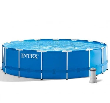 Басейн каркасний Intex 28242/28236 круглий, 457х122 см, фільтр-насос 28638, сходи, підстилка, тент