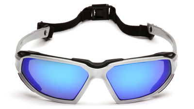 Очки защитные с уплотнителем (тактические) Pyramex Highlander Silver (ice blue mirror) Anti-Fog, синие зеркальные