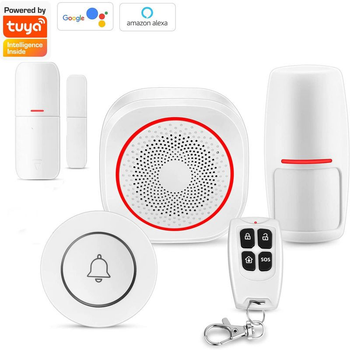 Комплект wifi сигнализации Tuya Smart с беспроводными датчиками, поддержкой управления через смартфон, беспроводным звонком