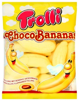 Жувальні цукерки з шоколадною начинкою Trolli Choco Bananas 150 g. mallow. маршмелоу