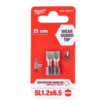 Бита для шуруповерта Shockwave Impact Duty Milwaukee SL1,2x6,5" 25 мм, 2 шт (4932430903)
