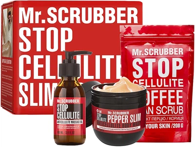 Набір "Схуднути до літа разом з Mr.Scrubber" - Mr.Scrubber Stop Cellulite Body (oil/100ml + cr/hot/250g + scrub/200g) (925828-825)
