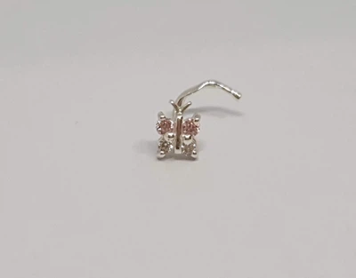 Серебряная серьга-пирсинг в нос Ьаьочка. 1041.9С Розовый (светлый)
