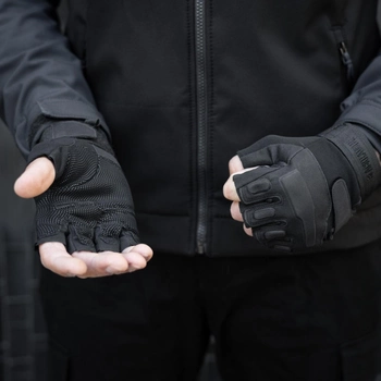 Тактические перчатки,беспалые, без накладки, Black S