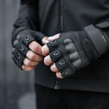 Тактические перчатки, беспалые, с накладкой, Черные L