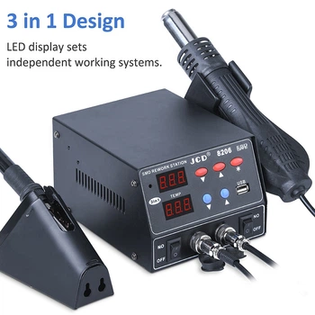 Паяльная станция с феном JCD 8206 800W с ЖК-дисплеем + насадки для фена + USB (101429)