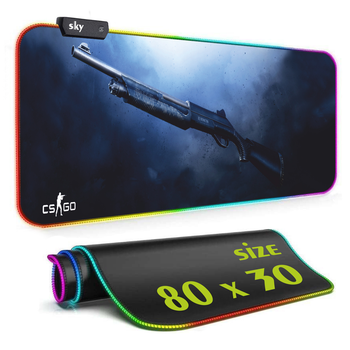 Геймерський килимок для мишки SKY (GMS-WT 8030/173) Counter Strike Gun / RGB підсвічування / 80x30 см