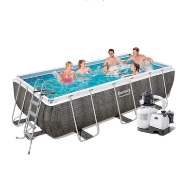 Каркасний басейн Набір Bestway 8124 л 412х201х122 см з насосом 6000 л/год сходами дозатором тентом і підстилкою Сірий (IP-171191)