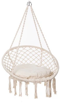 Качеля гамак Macrame большой, гамак плетений с подушкой, цвет белый HY003