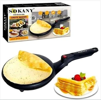 Блинница электрическая Sokany SK-5208 диаметр 20 см Черная