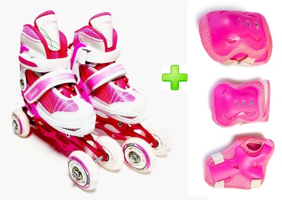 Детские Ролики Caroman для начинающих квады с защитой Sport Pink размер 31-35