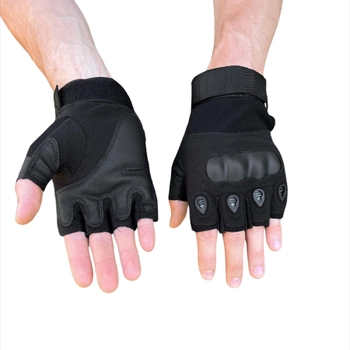 Тактические перчатки военные с открытыми пальцами Армейские перчатки с косточками цвет черный размер М 1 пара