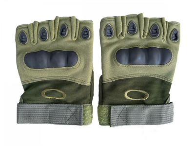 Тактические перчатки военные с открытыми пальцами с косточками цвет олива размер XL 1 пара