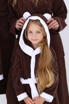 Махровий дитячий халат IDEAL TEXTILE з капюшоном, 380 г/м2 коричневий+білий на 7 років 116-122 см