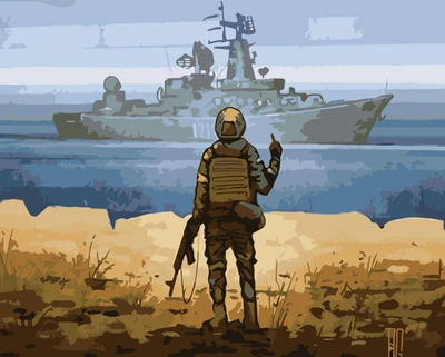 Картина по номерам Kontur 40×50 см. "Русский военный корабль" ©Boris Groh DS0405