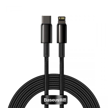 Кабель быстрой зарядки «Type-C to Lightning» Baseus Tungsten Gold PD 20W Fast Charge 2m, чёрный (CATLWJ-A01)