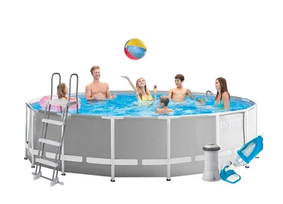 Каркасный бассейн Intex 16805 л 457x122 см ПВХ с насосом 3785 л/ч лестницей тентом подстилкой и набором для ухода Серый (IP-172626)