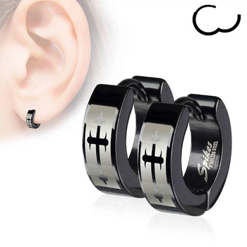 Стальные серьги-кольца черные с крестами Spikes SSE-012