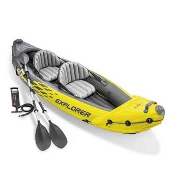 Надувная ПВХ лодка Intex Explorer K2 68307 двухместная байдарка каяк с килем надувным дном с веслами и насосом 312 х 91 см