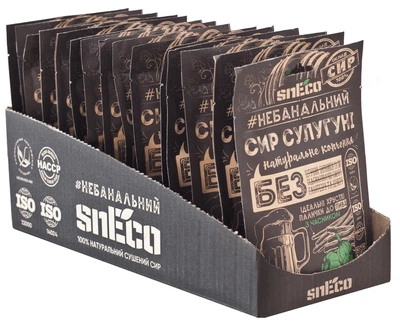 snEco "Сулугуні з часником", коробка 15 пачок 30г - сир сушений хрусткий