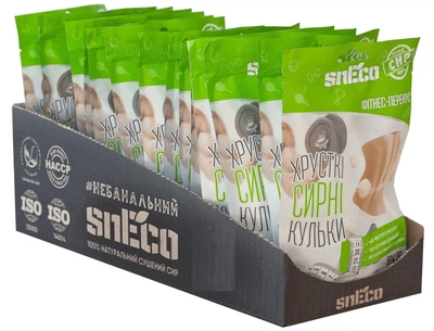 snEco "Фітнес", коробка 15 пачок 28г - сир сушений хрусткий