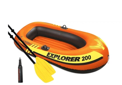 Надувная лодка Intex Explorer 200 185х94 см полутораместная винил с веслами и насосом Разноцветный (IP-173308)