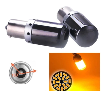 Автомобильная лампа с цоколем 1156 Bau15S 144SMD 3014 canbus 12V Chrome Amber Жёлтый со смещением Autoexpect (11819)