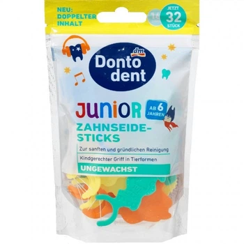 Детские флоссы Dontodent Junior 32 шт, зубная нить, флосеры