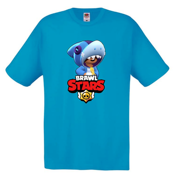 Футболка дитяча Бравл Старс Леон Акула (Brawl Stars Shark) блакитна 152 см