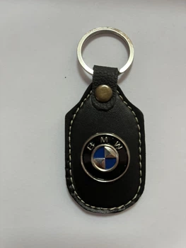 Брілок для ключів BMW чорний шкіряний з вставка металева