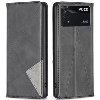 Чехол-книжка с кармашками UniCase Geometric Pattern для Xiaomi Poco M4 Pro 4G - Black