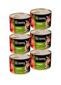 Упаковка вологого корму Savory для кошенят з індичкою, 200г 6шт
