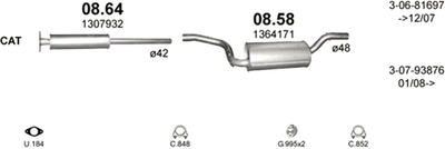 Глушник POLMO Ford Focus/ C-Max 1.4i/1.6i, Volvo C30/S40 (08.64)-(850234) (Polmo-08.64)