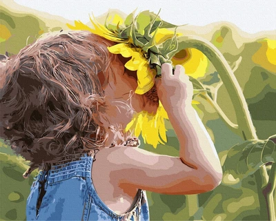 Картина по номерам "Девочка с подсолнухом" GX3307 | Brushme