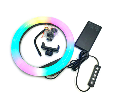 Світлодіодна кільцева LED лампа RGB MJ-33 з тримачем для телефону та пультом 33 см білий/чорний