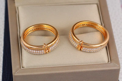 Кільце Xuping Jewelry подвійне каміння по колу 16 р золотисте
