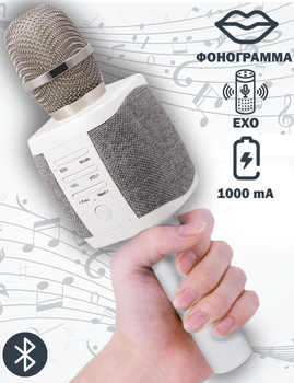 Микрофон караоке Tosing XR Бело-серый портативный 2в1 Функция Bluetooth Колонки режим фонограммы беспроводной