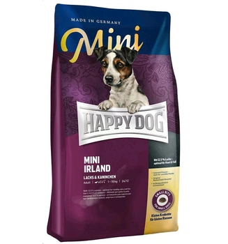 Cухой корм Happy Dog Mini Irland для собак мелких пород для нормализации линьки и собак, имеющих проблемы с кожей с кроликом и лососем 4 кг 61222