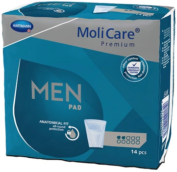 Прокладки урологічні Hartmann MoliCare Premium Men Pad для чоловіків у формі кишені 2 краплі 14 шт (4052199291864)