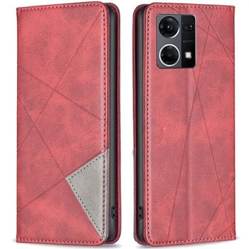 Чехол-книжка с кармашками UniCase Geometric Pattern для OPPO Reno 7 - Red