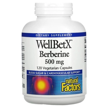Берберин, 500 мг, Natural Factors, WellBetX, 120 вегетарианских капсул