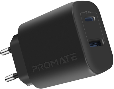 Мережевий зарядний пристрій Promate BiPlug-2 17 Вт USB-C+USB-A Black (biplug-2.black)