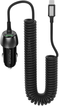 Автомобільний зарядний пристрій Promate PowerDrive-33PDC, 33 Вт, USB-C кабель + USB-A порт Black (powerdrive-33pdc.black)