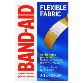 Лейкопластир, гнучка тканина, Band Aid, 30 штук