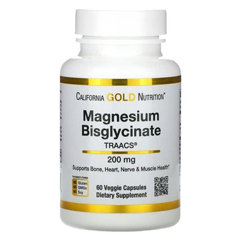 Высокоусвояемый магния California Gold Nutrition бисглицинат магния с технологией TRAACS 60 растительных капсул (100 мг в 1 капсуле)