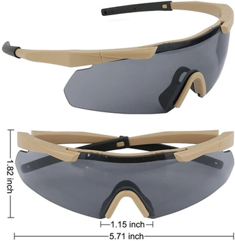 Тактичні захисні окуляри Xaegistac із 3 лінзами (Khaki Frame)