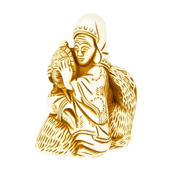 Статуэтка Нэцкэ Дзюродзин на олене Netsuke Гипс 4.3x3.4x2.2 см Бежевый (00677)
