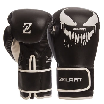 Перчатки для бокса и единоборств на липучке ZELART Champ BO-1370 Black-White 10 унций