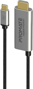 Кабель Promate HDMI-PD100 USB-C to HDMI/USB-C in 1.8 м Grey (hdmi-pd100.grey)