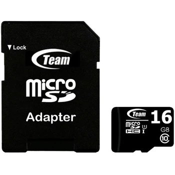 Карта памяти TEAM 16 GB microSDHC class 10 + SD-adapter универсальная для хранения фото видео музыки